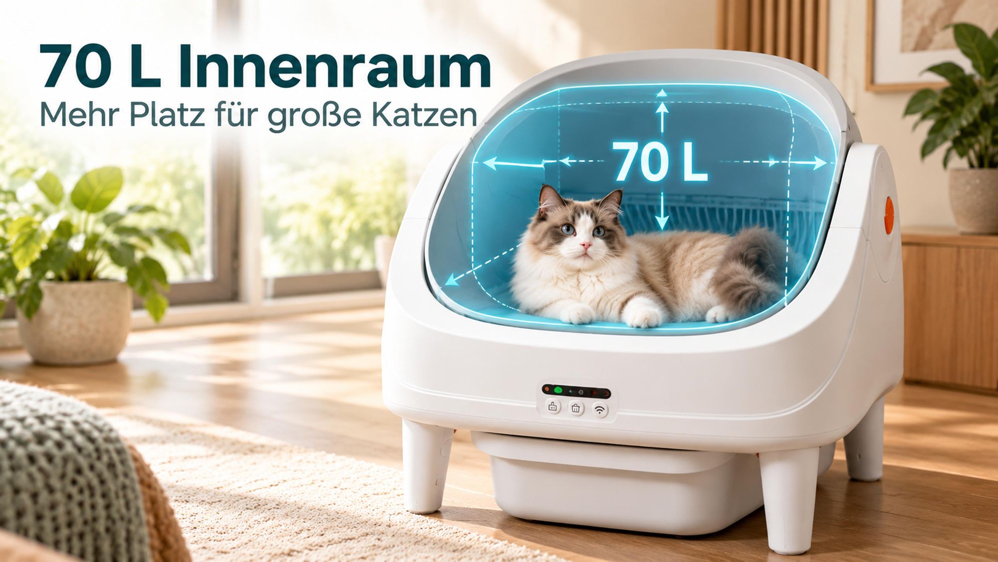 70L Selbstreinigende Katzentoilette, App & 8 Sensoren, Geruchskontrolle, leise, offen, für Mehrkatzen, 1,5-20kg, 14L Abfallbehälter
