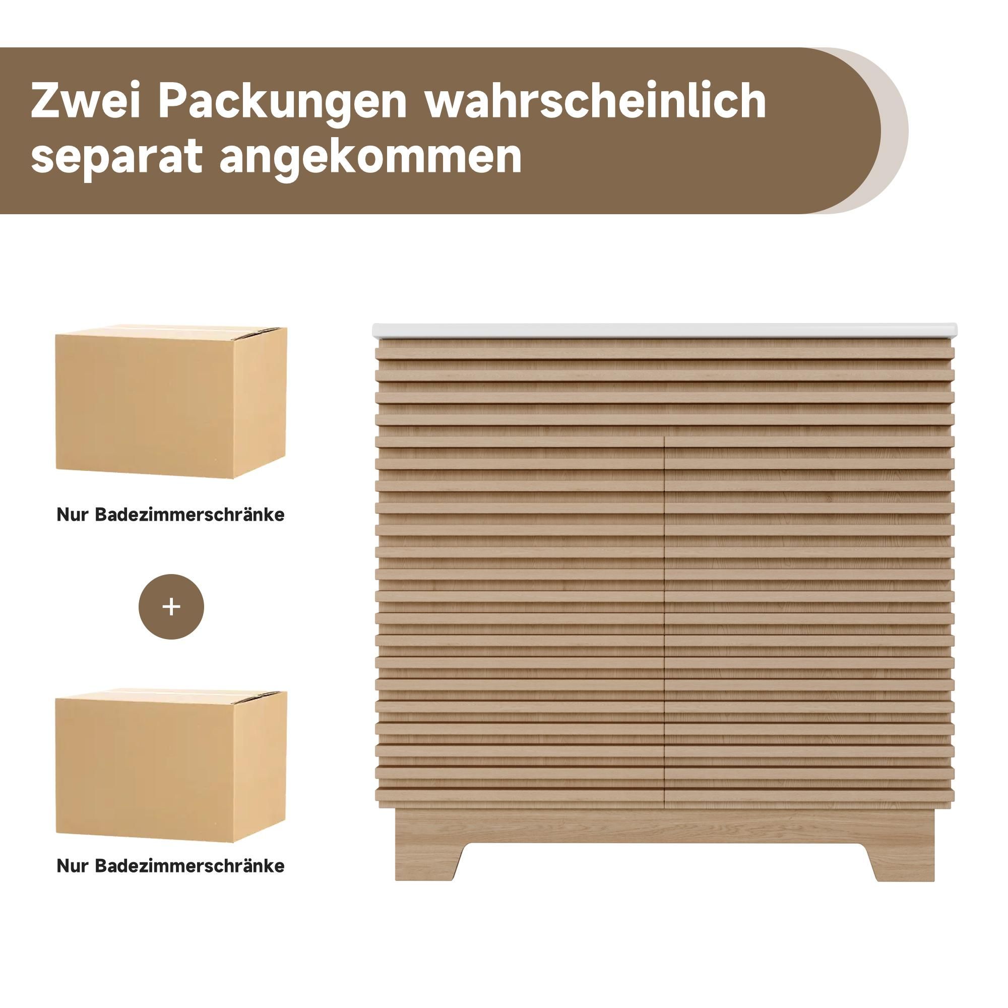 Merax freistehender Waschtischunterschrank, Badezimmerschrank mit Soft-Close-Scharnieren, 3D-Horizontalstreben, Keramik-Waschbecken, Natur