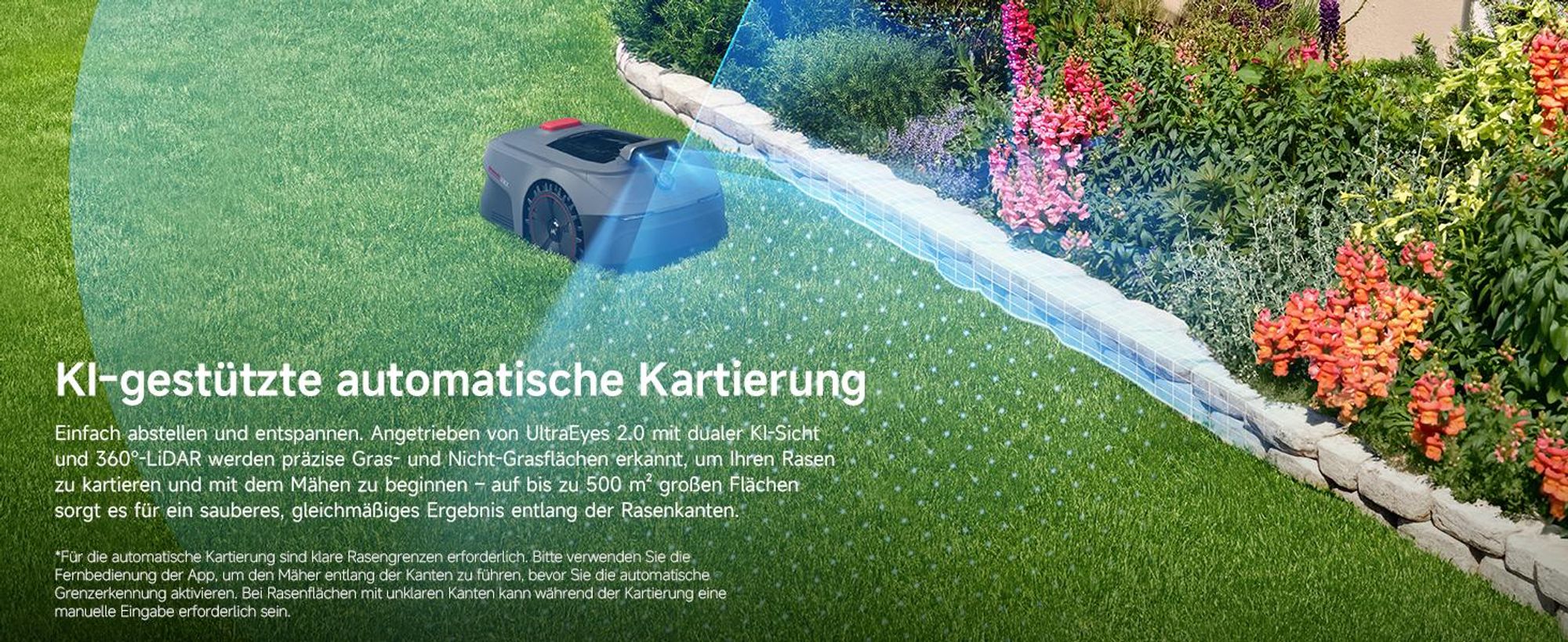 MOVA ViAX 500 Mähroboter ohne Begrenzungskabel, 360° LiDAR + KI Navigation, UltraEyes™ 2.0, automatische Kartierung, bis 500 m²