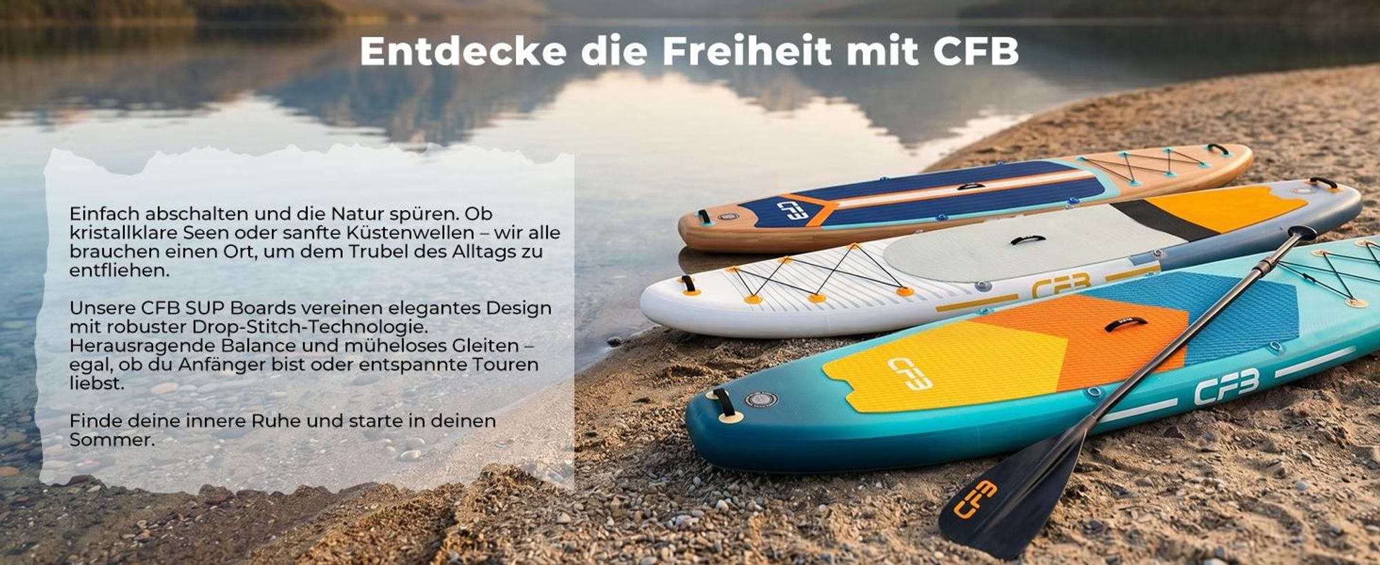 CFB Stand Up Paddle Board 335 mit 86 cm Standfläche, Bis zu 200kg, SUP Board mit Paddel, Pumpe, Rucksack, aufblasbares iSUP Set für Anfänger&Familien