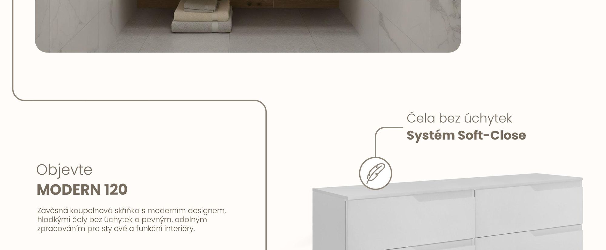 RODAN | Skříňka pod Umyvadlo - Bílá - 120 cm - S Deskou Stolu - 4 Zásuvky - Závěsné - MDF čela - MODERN
