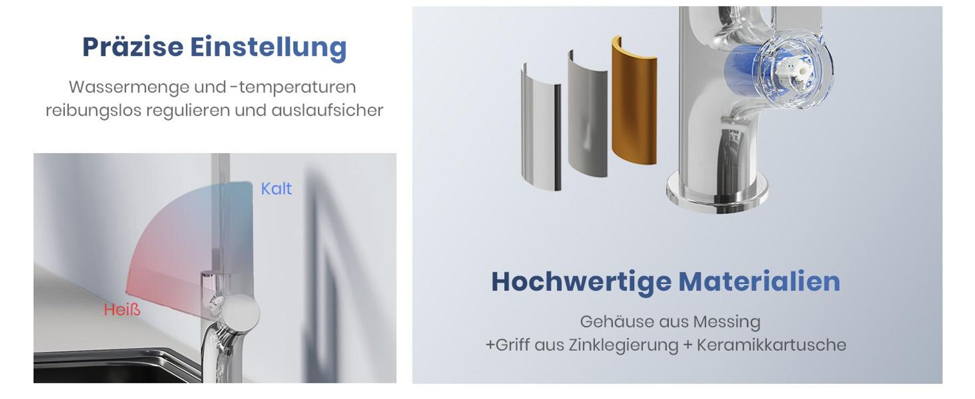 EMKE Küchenarmatur Spültischarmatur Einhebelmischer Spüle 360° schwenkbar Wasserhahn Küche mit flachem Auslauf, Messing Chrom