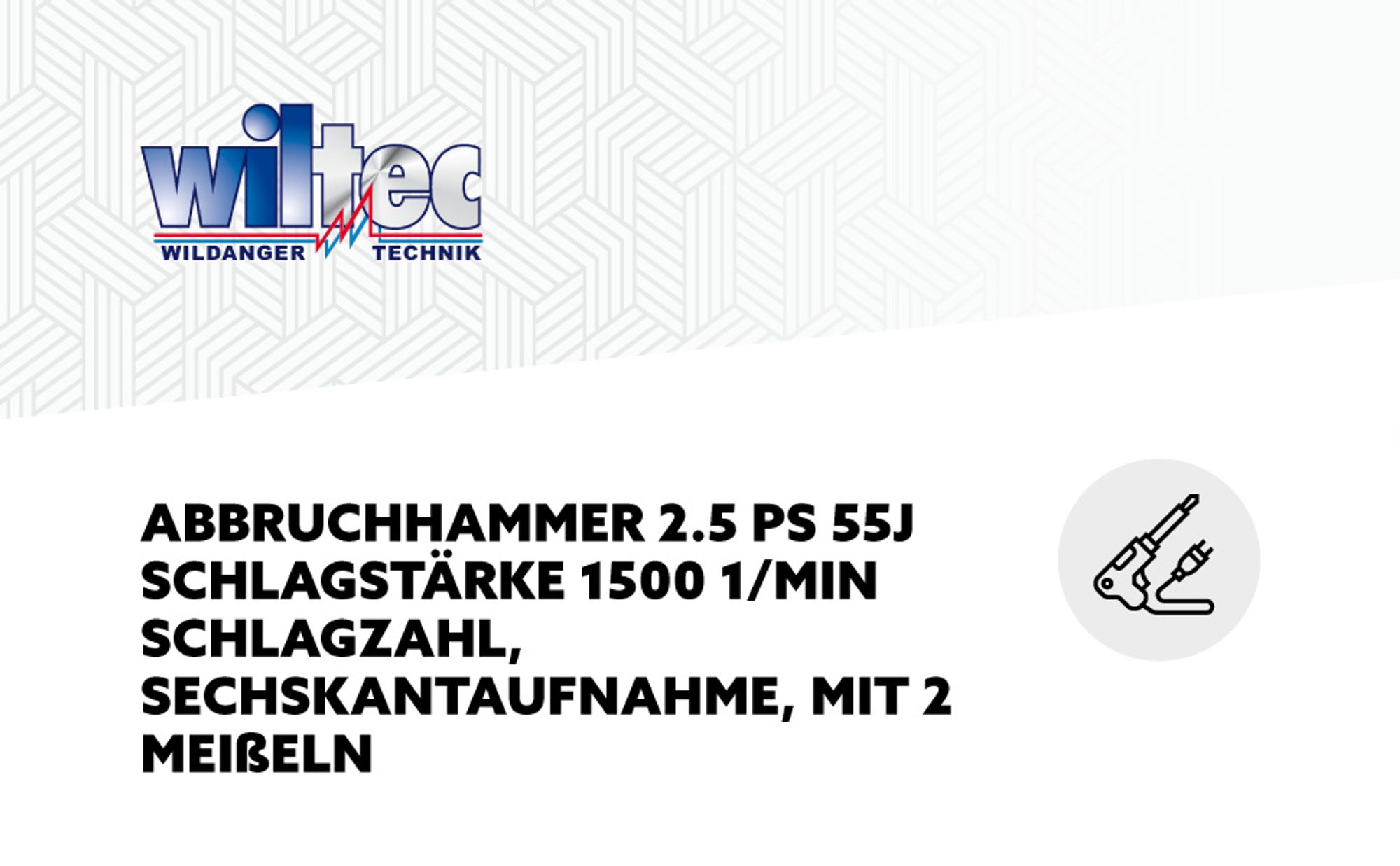 Wiltec Abbruchhammer 2.5PS 55J Schlagstärke 1500 1/min Schlagzahl, Sechskantaufnahme, mit 2 Meißeln, Stemmhammer Meißelhammer Schlaghammer