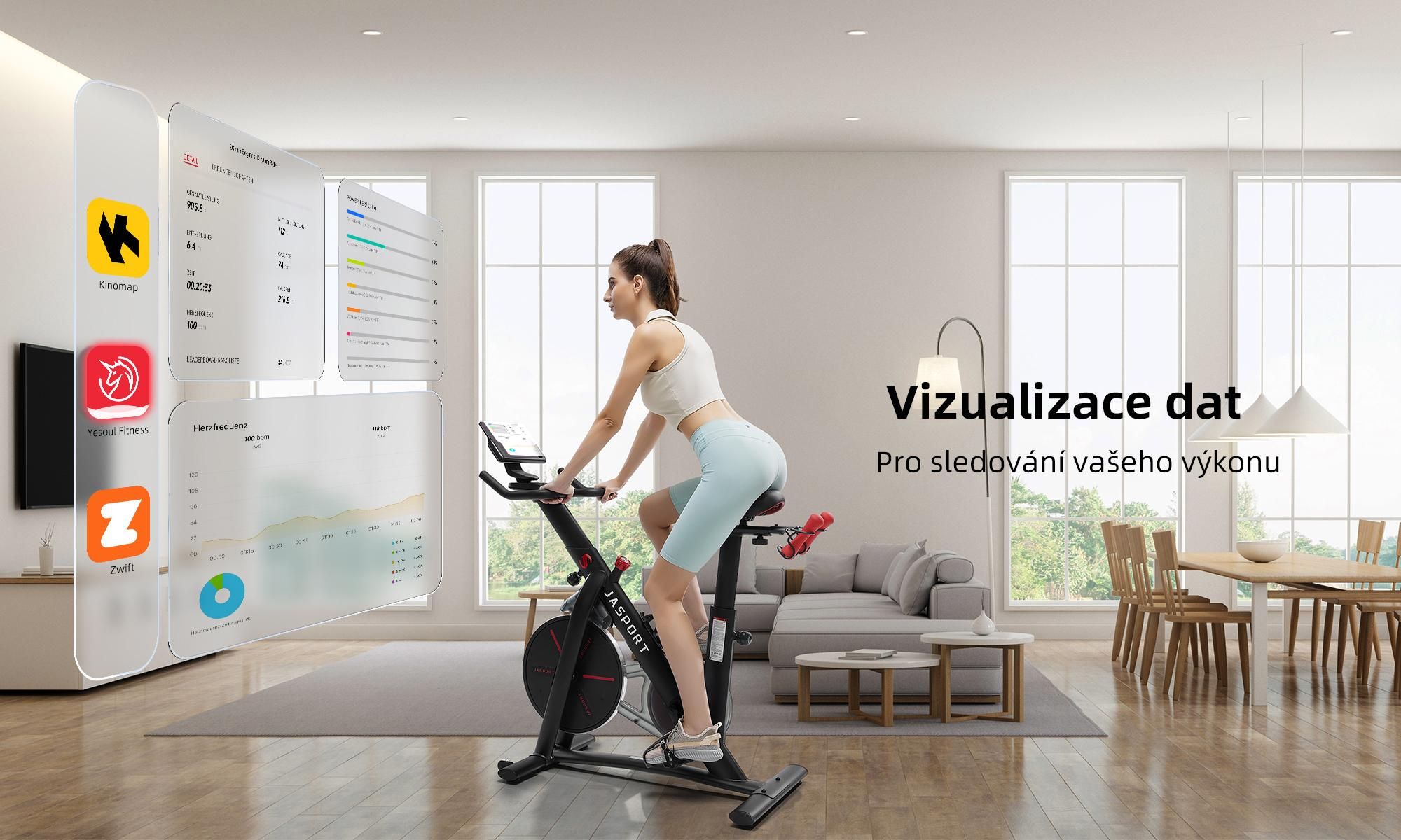 JASPORT Speedbike S3, tichý stacionárny bicykel, magnetický brzdový systém, tréningová aplikácia, Kinomap & Zwift