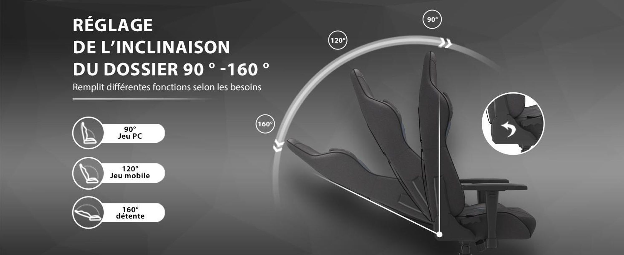 Fauteuil gaming SENSE7 Spellcaster en tissu noir et bleu - Fauteuil de bureau ergonomique, fauteuil de bureau pour PC, fauteuil gaming, charge maximale 150 kg, accoudoirs 2D, inclinaison à 160°, fauteuil de direction