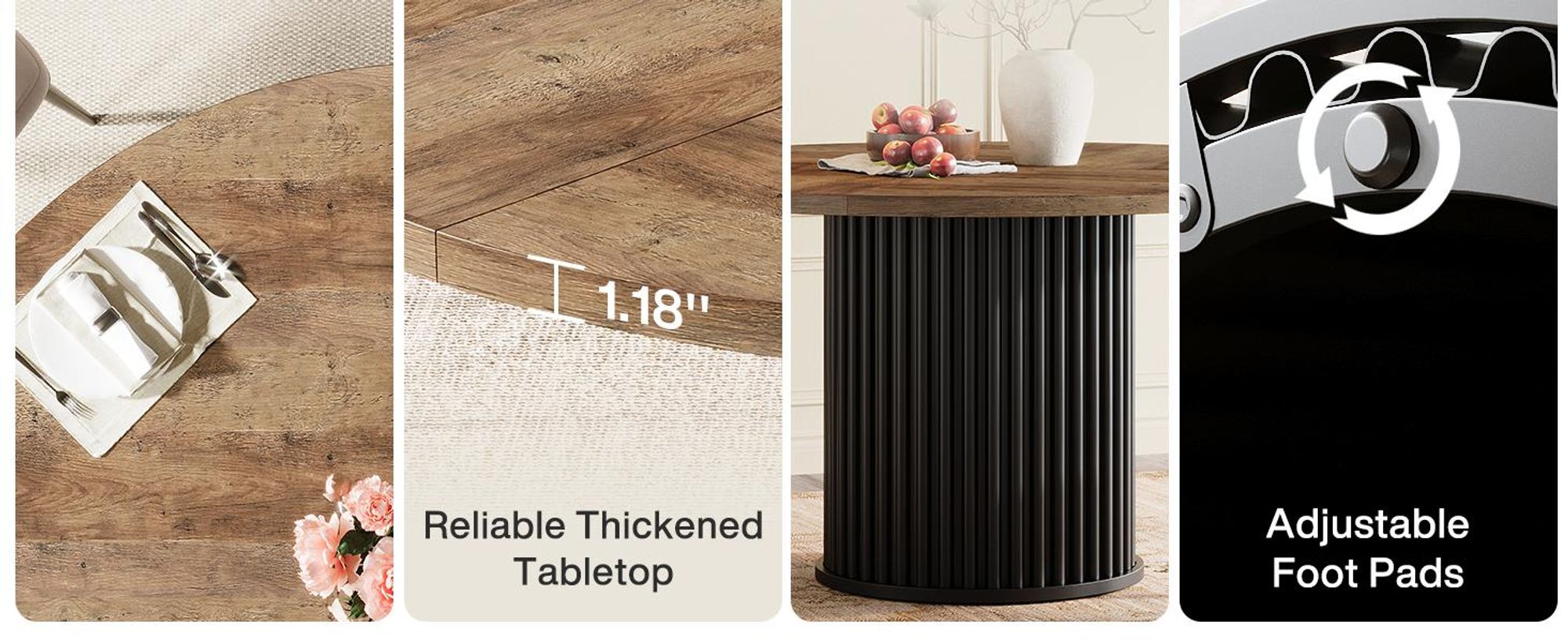 Tribesigns Esstisch Rund, 120cm Esstisch Schwarz für 4 Personen, Esszimmertisch Mit Stabilem Metallgestell, Moderne Esszimmermöbel (Braun + Schwarz)