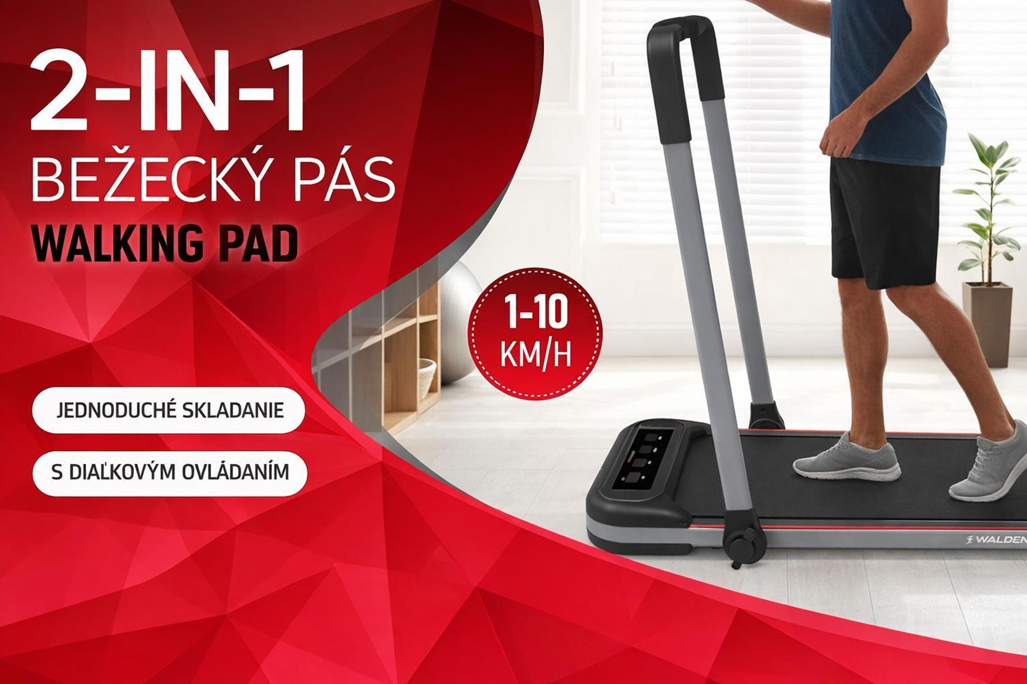 Skladacia bežecká plocha a chodiaci pás Walden F2600 2 v 1, rýchlosť do 10 km/h, elektrický chodiaci stroj pod písací stôl do domácnosti aj kancelárie