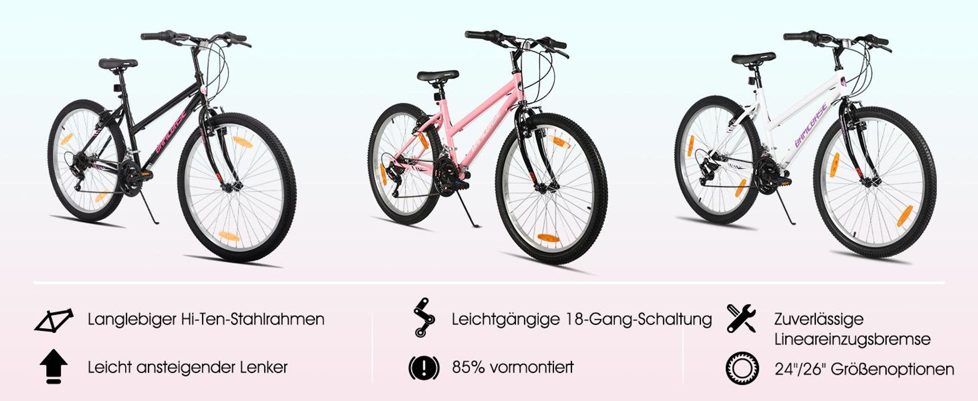 Hiland 24 Zoll Damen-Mountainbike, Fahrrad für Mädchen und Frauen, 18-Gang-MTB, Doppel-V-Bremsen, Rahmen aus Kohlenstoffstahl