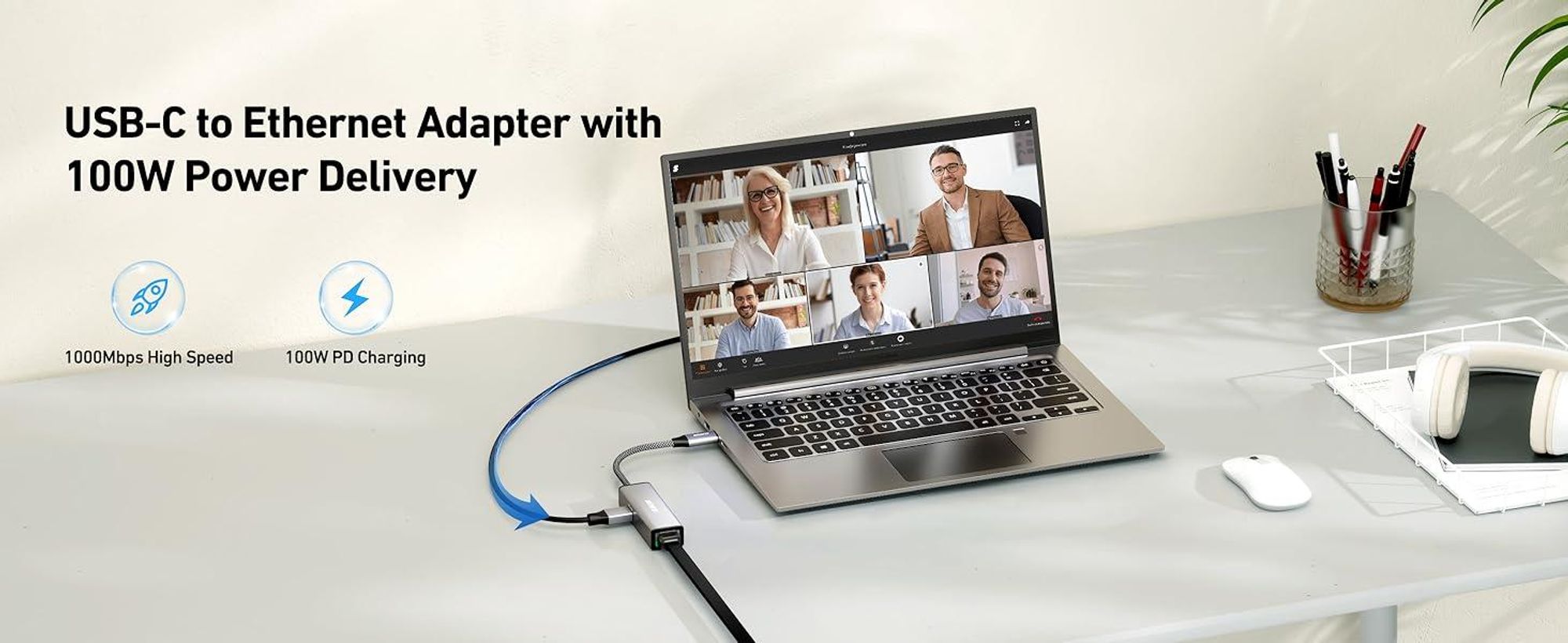 BENFEI Kabeladapter USB C auf Gigabit Ethernet Adapter mit 100W PD