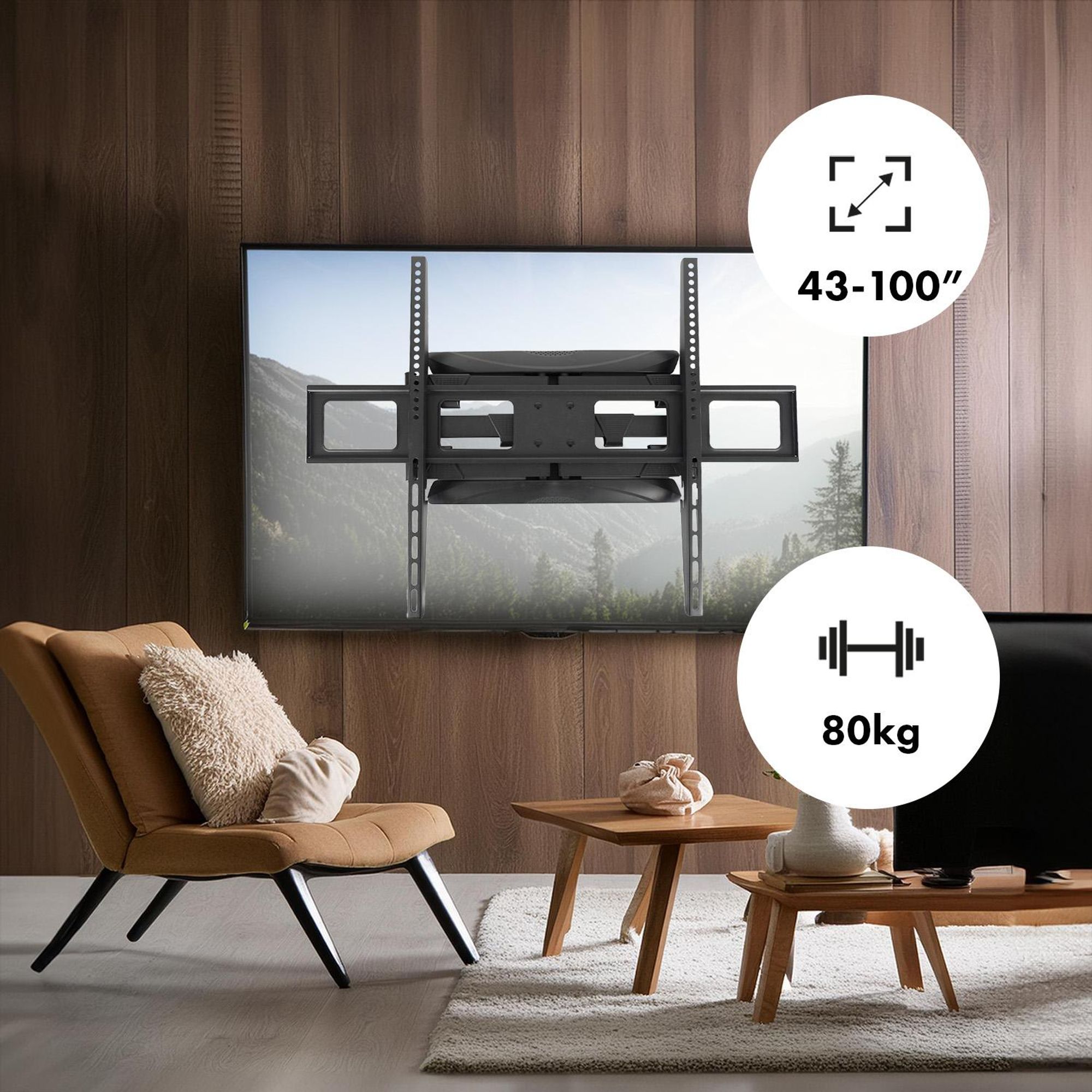 Maclean MC-423 TV-Halterung, vollbeweglich, 43 - 100 Zoll, 80 kg max., VESA 800 x 600, verstellbar, neigbar, drehbar, Wandabstandshalter