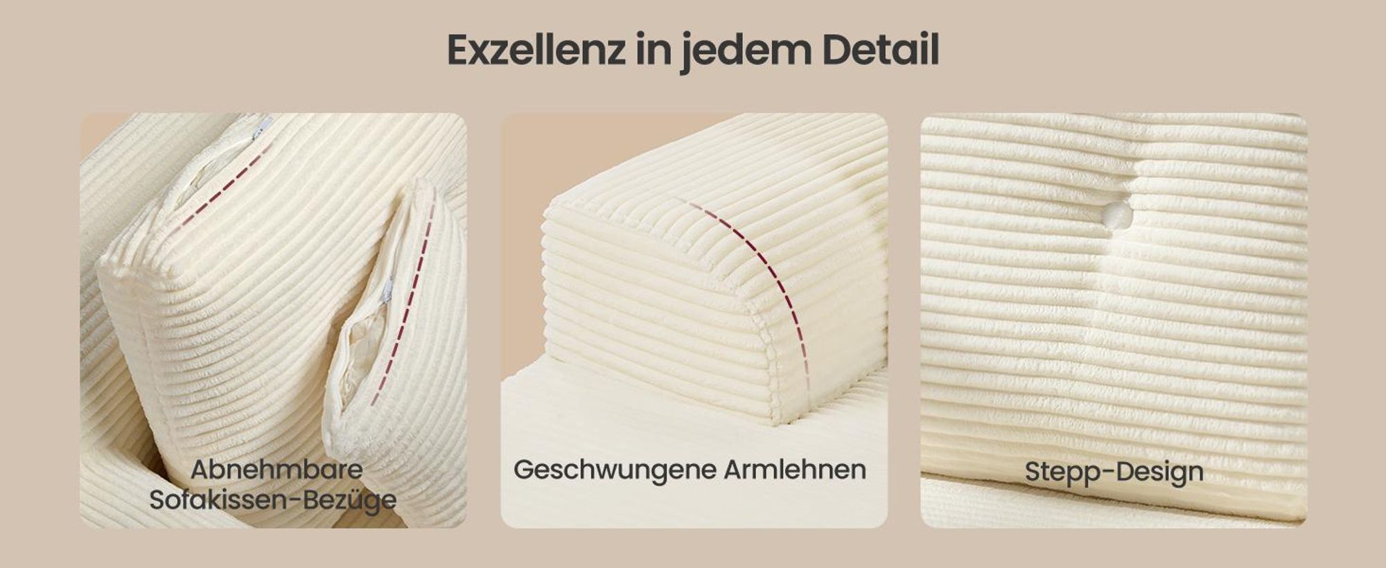 VASAGLE modulares Sofa 244 cm breit, vakuumverpackt, keine Montage erforderlich, mit großer Chaiselongue rechts