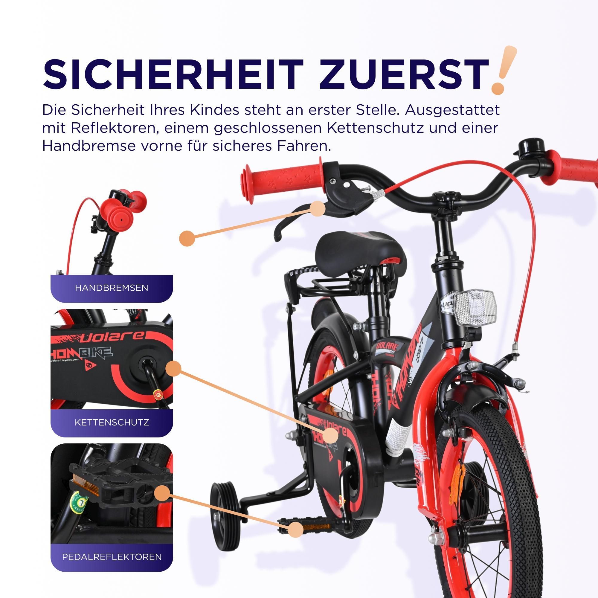Volare Thombike Kinderfahrrad - Jungen - 14 Zoll - Schwarz Rot