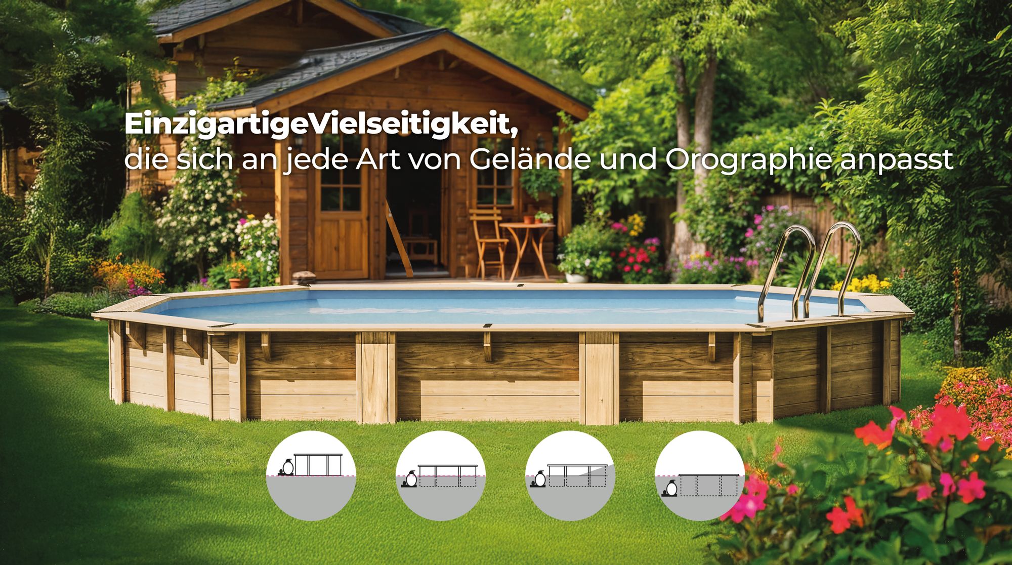 GRE Holzbecken oval Modell Macadamia 632 x 335 x 130 cm, Komplettset + GRATIS Sommer- und Winterabdeckung