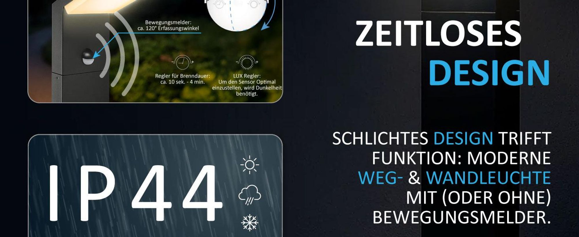 LED Außenstandleuchte 1505A1-800: Mit Bewegungsmelder, Stilvoll, Schwarz, Warmweißes Licht