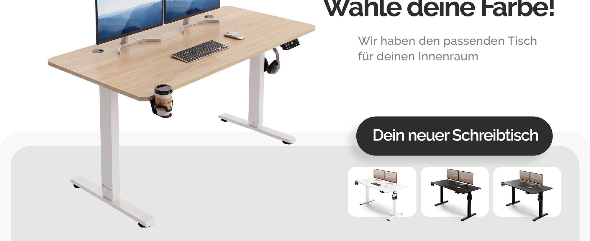 CASARIA® Höhenverstellbarer Schreibtisch 140cm Beige Gestell Tischplatte Gaming Tisch LCD Display Memoryfunktion Elektrisch mit Zubehör Computertisch Büro