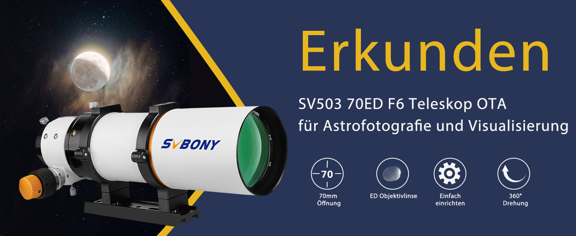 SVBONY SV503 Monokular-Teleskop, 70ED F6, hochauflösender Refraktor-Optikrohr, präziser Mikrofokusierer, geeignet für Astrofotografie
