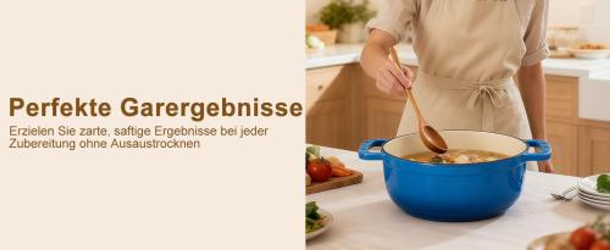 FCH Gusseisen Topf 26cm - 5QT-4.6L Emaille Bräter mit Deckel backofengeeignet - für Küche Backen Schmoren Braten (Blau)