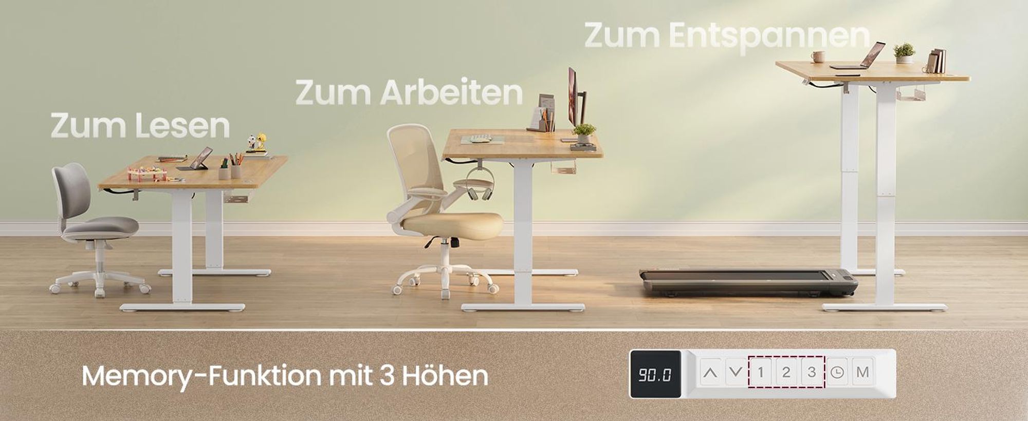VASAGLE Höhenverstellbarer Schreibtisch, 140 cm, USB-C-Anschluss, Ablage für Steckdosenleiste, Erinnerung bei langem Sitzen, 3 Speichertasten
