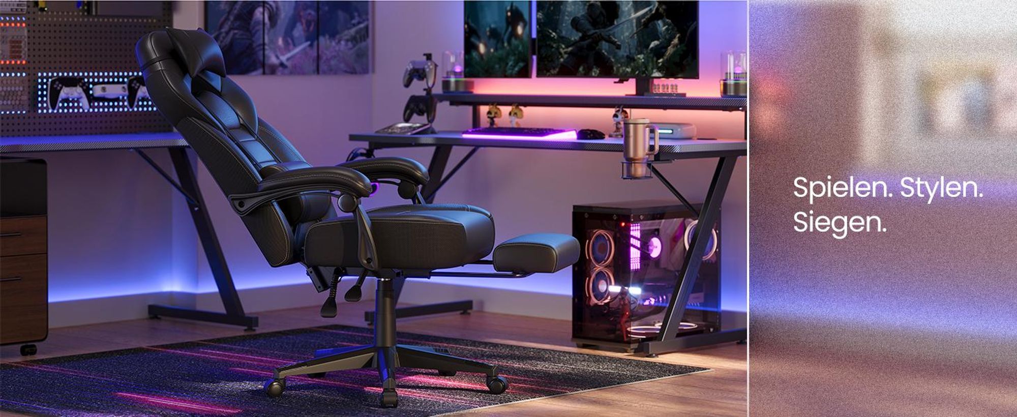 SONGMICS Gaming-Stuhl, Bürostuhl, höhenverstellbar, Schwarz