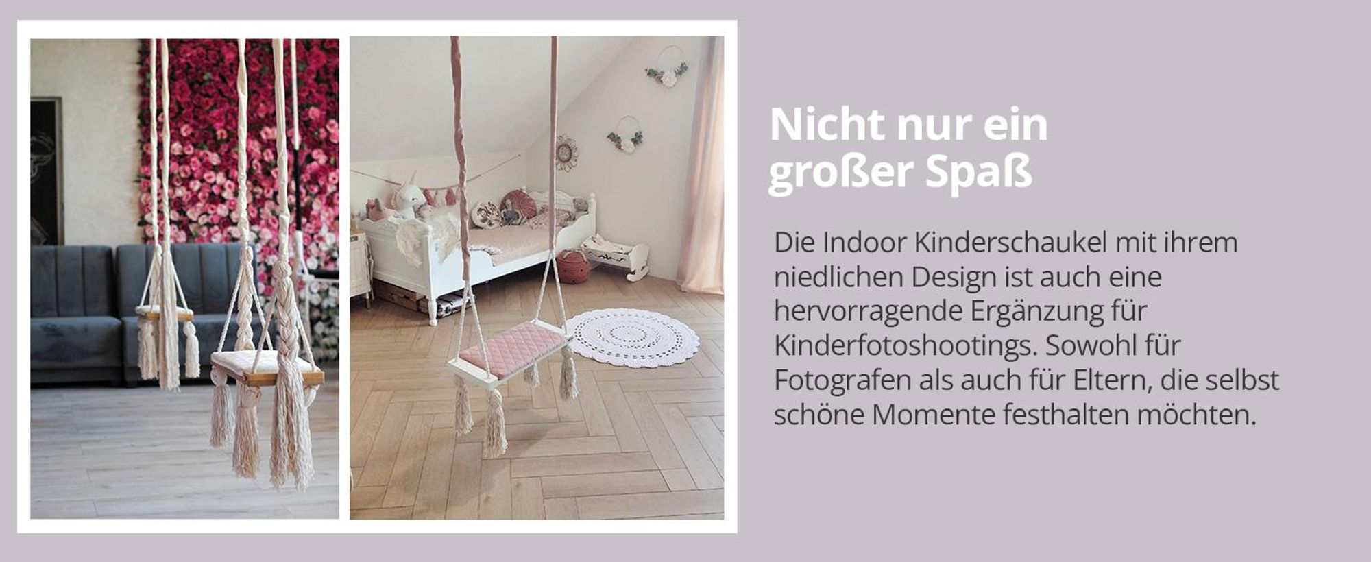 Create for you® - Kinderschaukel Indoor, Große Kinderschaukel aus Holz, Rosa
