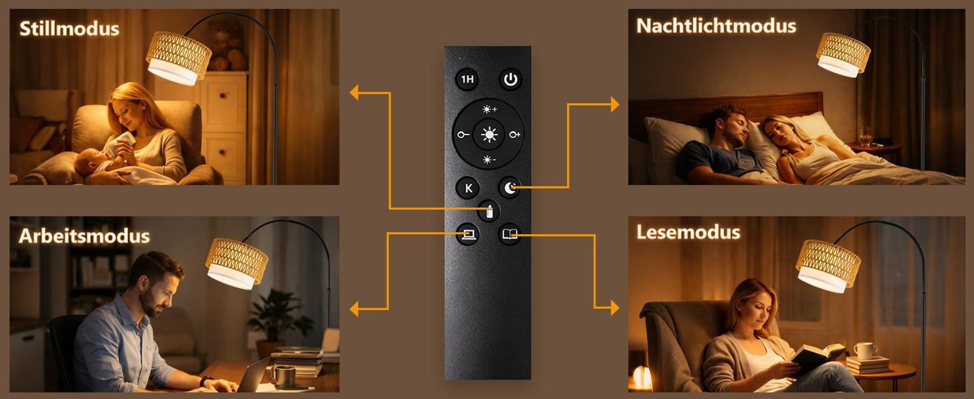 ZMH Lampa stojąca LED Boho Rattan Łukowa lampa do czytania ściemnialne oświetlenie stojące pilot E27 350° obrotowa do sypialni biura Czarna