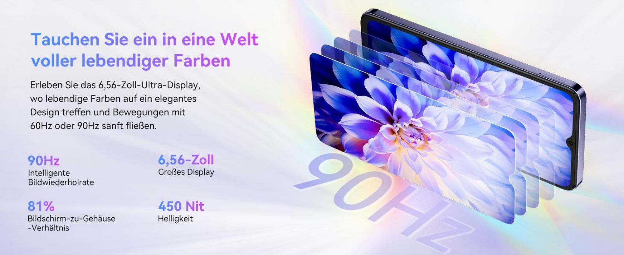 OSCAL FLAT 2 handy, 12(4+8)+128GB, 6,56 Zoll 90Hz IPS Display, 5000mAh, Face ID, 13MP Samsung Kamera, 8,75mm Ultradünn,Octa-Core Unisoc T606