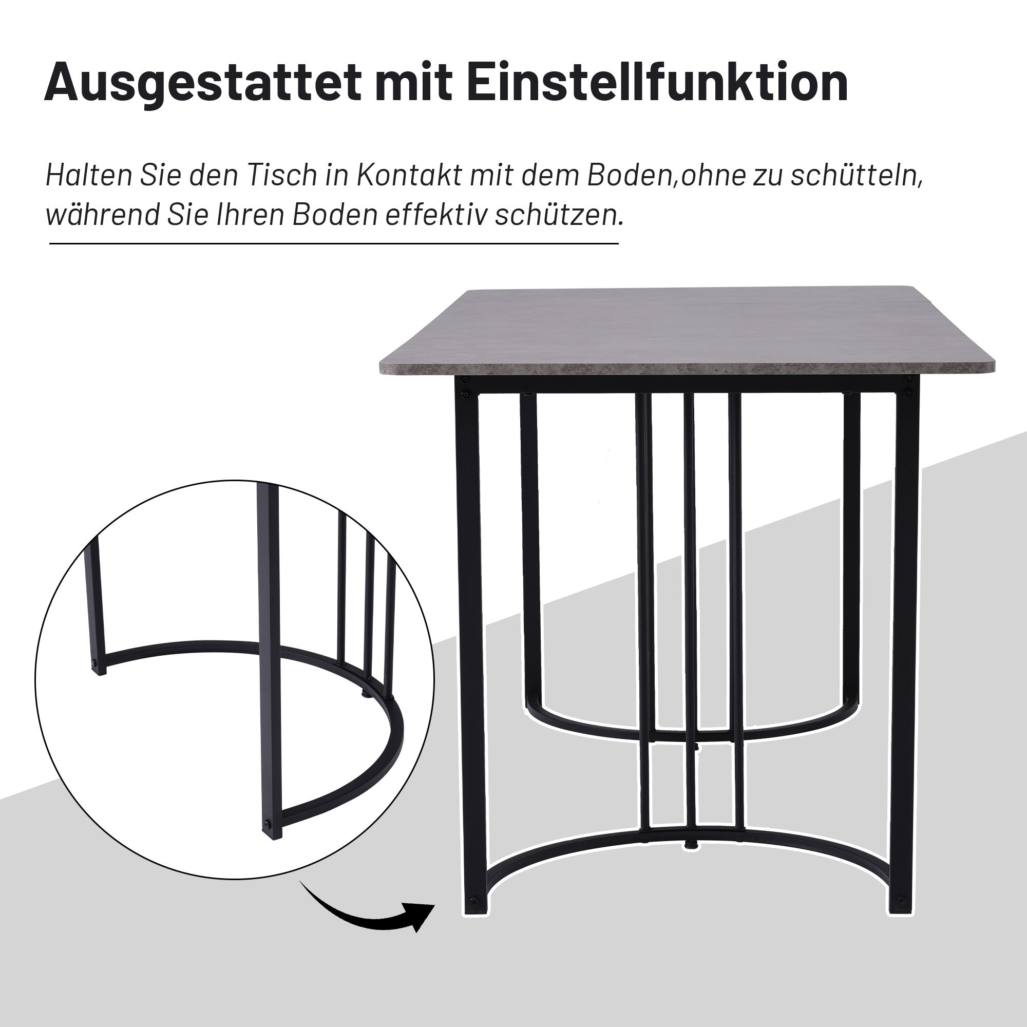 Flieks Essgruppe Esstisch mit 4 Esszimmerstuhl, Sitzgruppe Küchentischset 5tlg., Küchentisch mit 4 Esszimmerstuhl, Stuhl mit Samtbezug, Grau