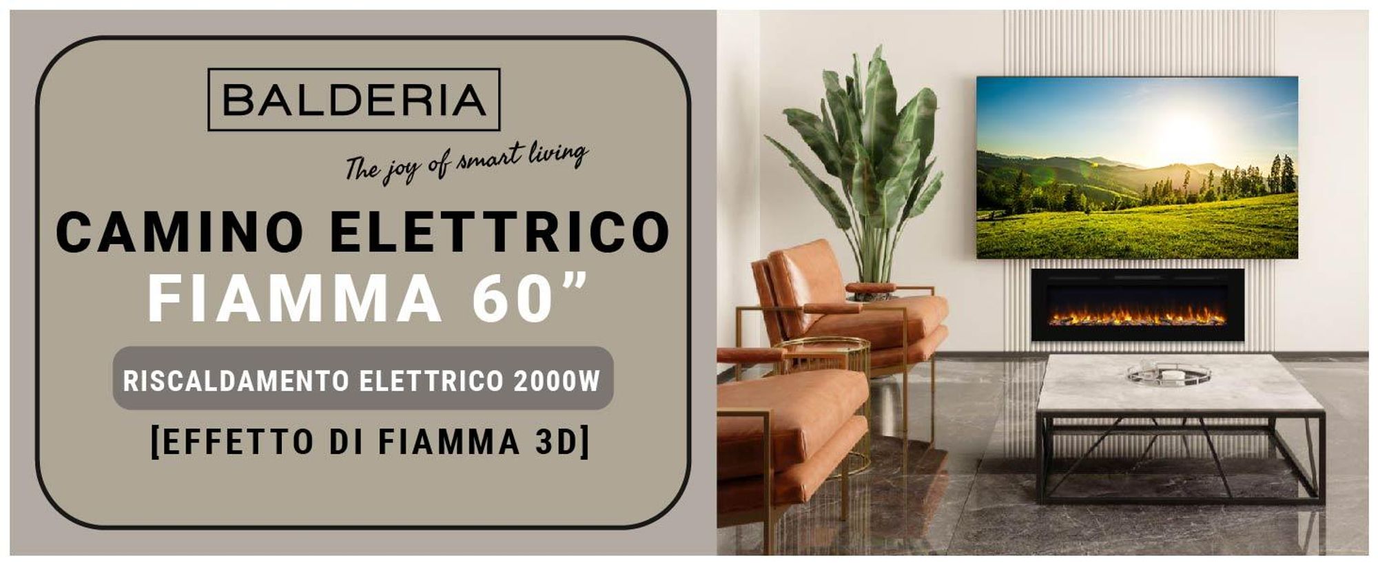 Camino elettrico BALDERIA Fiamma 60 - Camino da incasso - Nero
