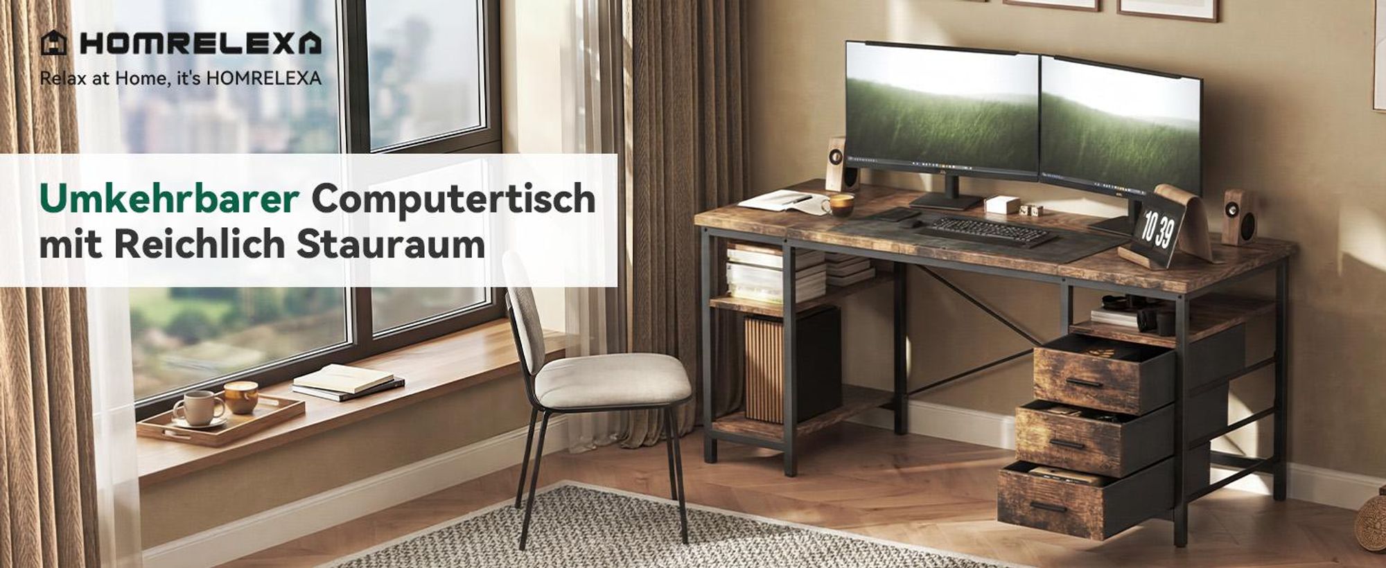 Schreibtisch 160x60x75cm Umkehrbarer PC Tisch, Bürotisch Moderner Stil für Computer
