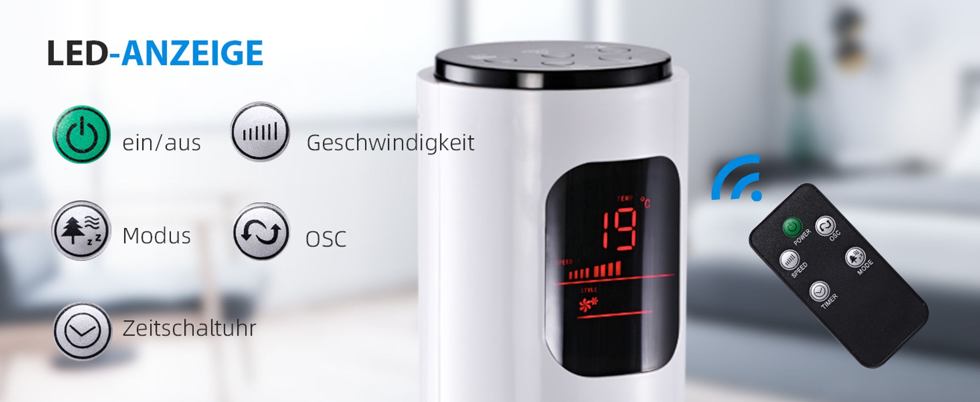 HOMCOM Turmventilator oszillierender 3 Modi Standventilator mit fernbedienung