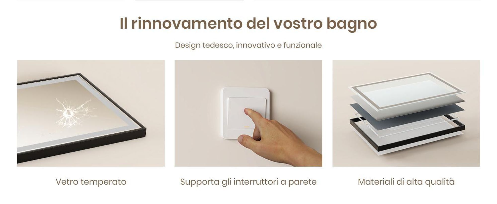 EMKE specchio da bagno Specchio LED 80x60cm specchio da bagno illuminato con cornice nera interruttore a sfioramento, antiappannamento e funzione orologio