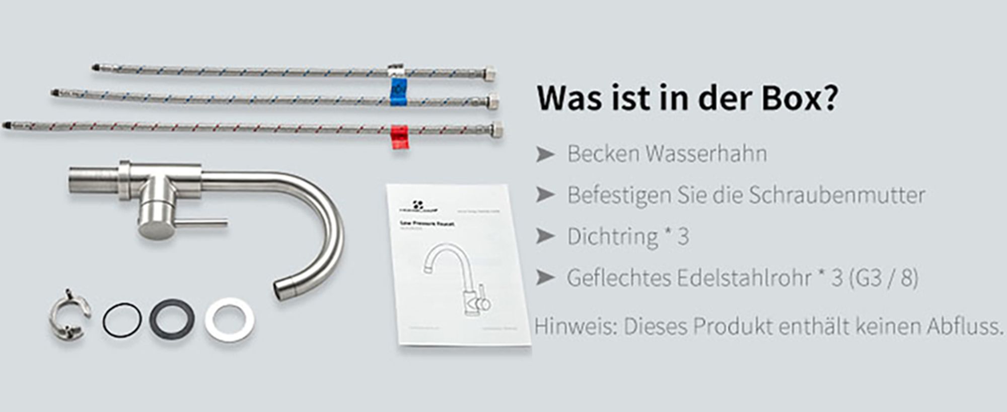 Niederdruck Wasserhahn Bad/Küche Niederdruck Badarmatur 360° Drehbar Badarmatur Küchenwasserhahn aus Edelstahl Spültischarmatur für Kaltwasser und Spüle Boiler