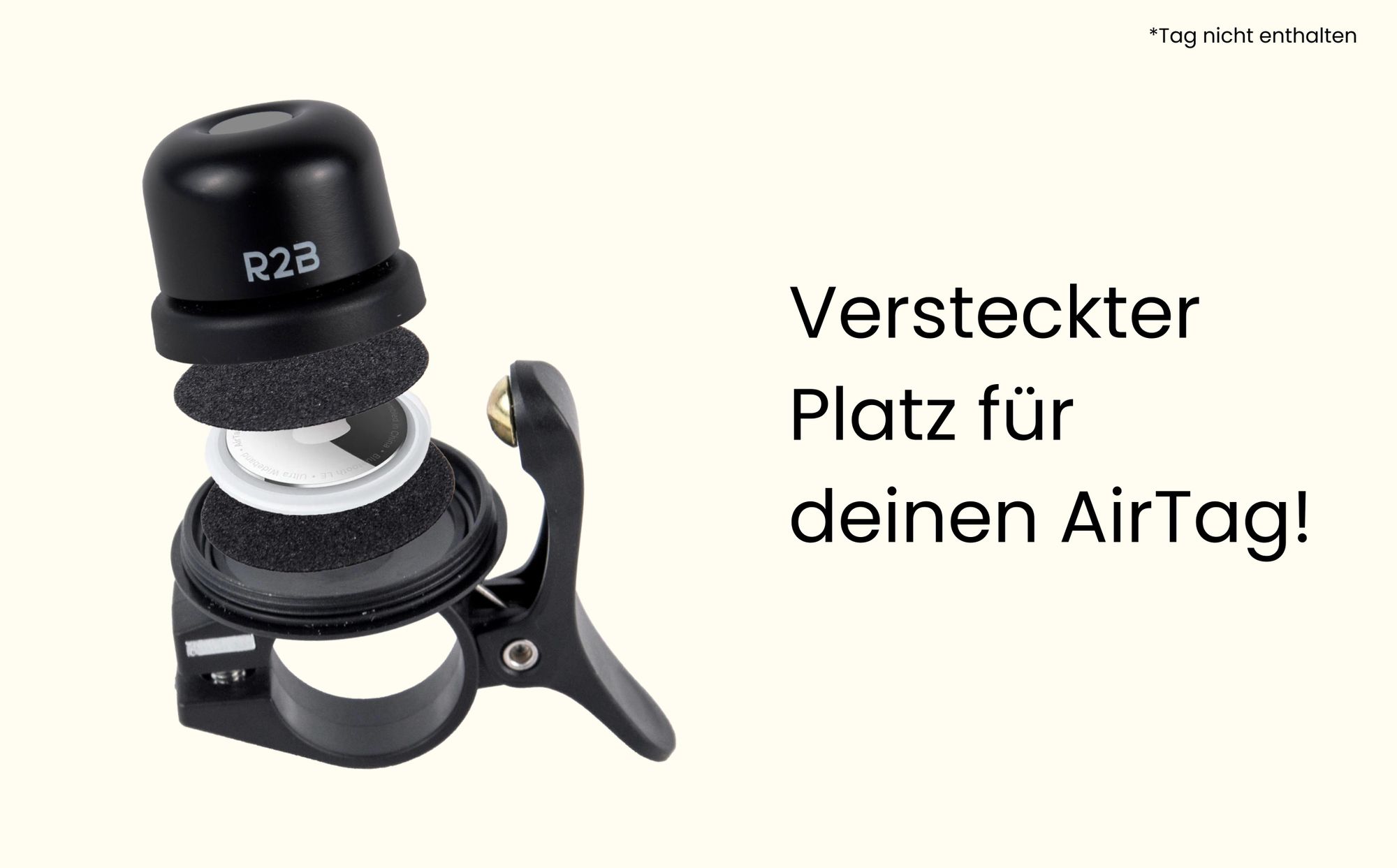 R2B Fahrradklingel, GPS tracker fahrrad, Geeignet für Apple AirTag, Fahrradglocke, Slim Design Handklingel, Fahrrad Klingel, Glocke MTB,  Rennrad, E-Bike