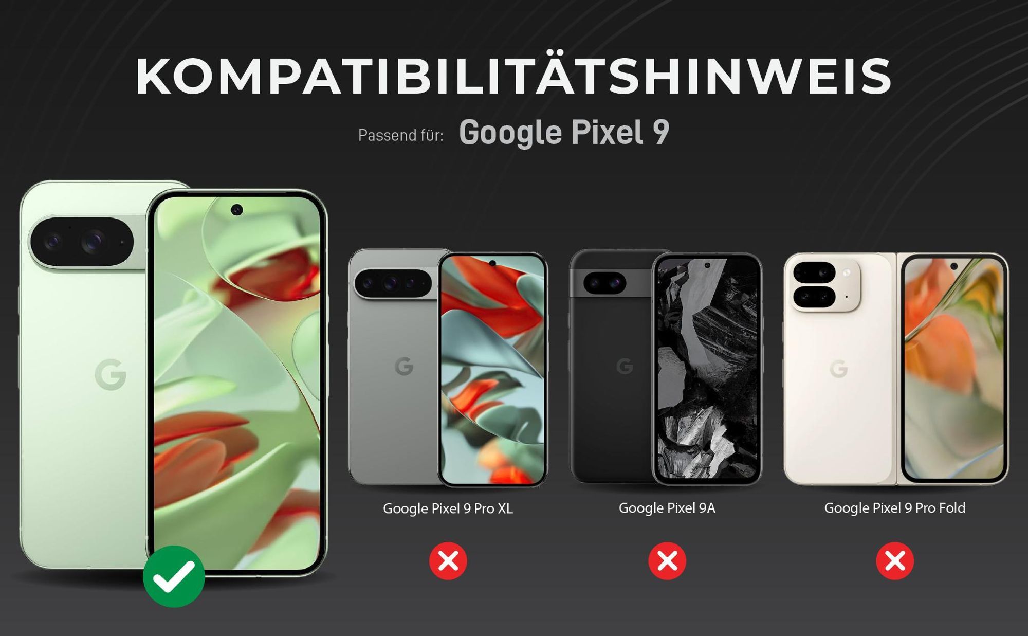 Kompatibilitätshinweise Kameraglas für Google Pixel 9