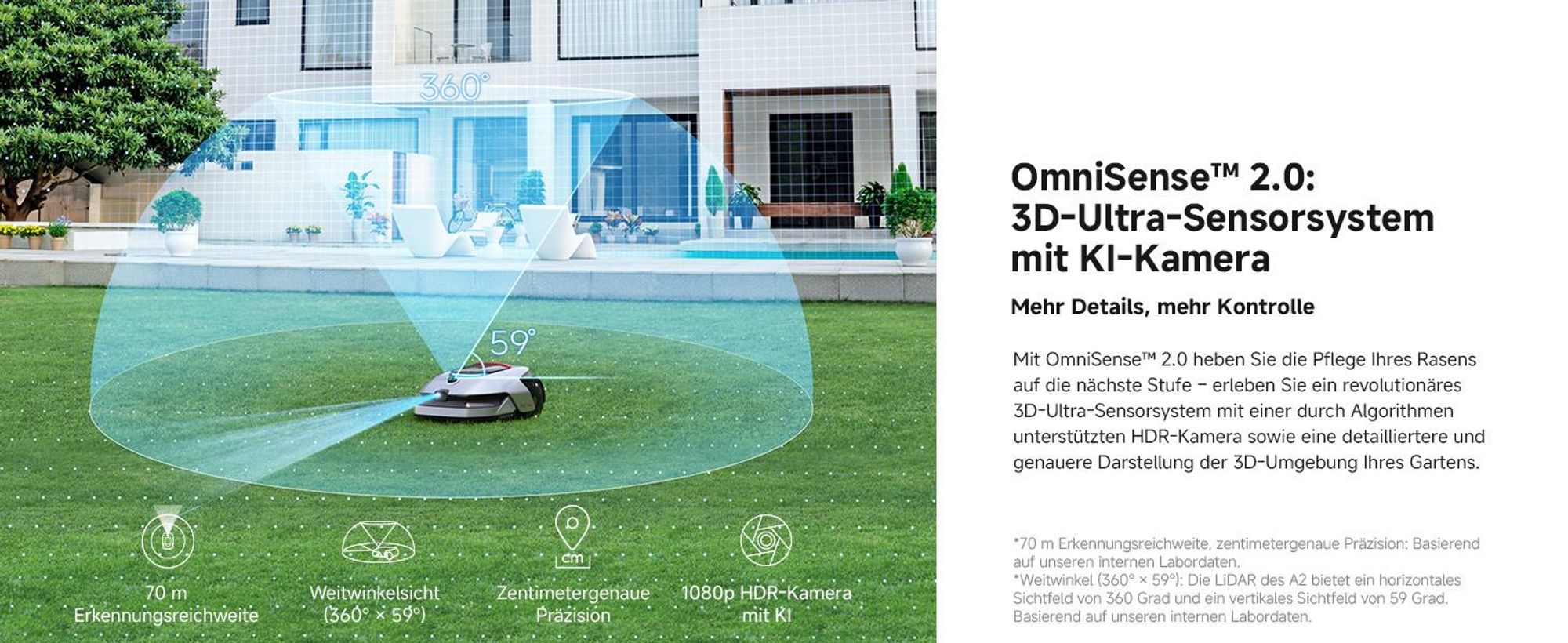 DREAME A2-1200 Akku-Mähroboter mit RKT,1200m²,360° 3D-LiDAR&KI-Vision,26,5° Steigung,U-förmige Mähbahn,5cm EdgeMaster Präzisionsschnitt,Dual-Map,App