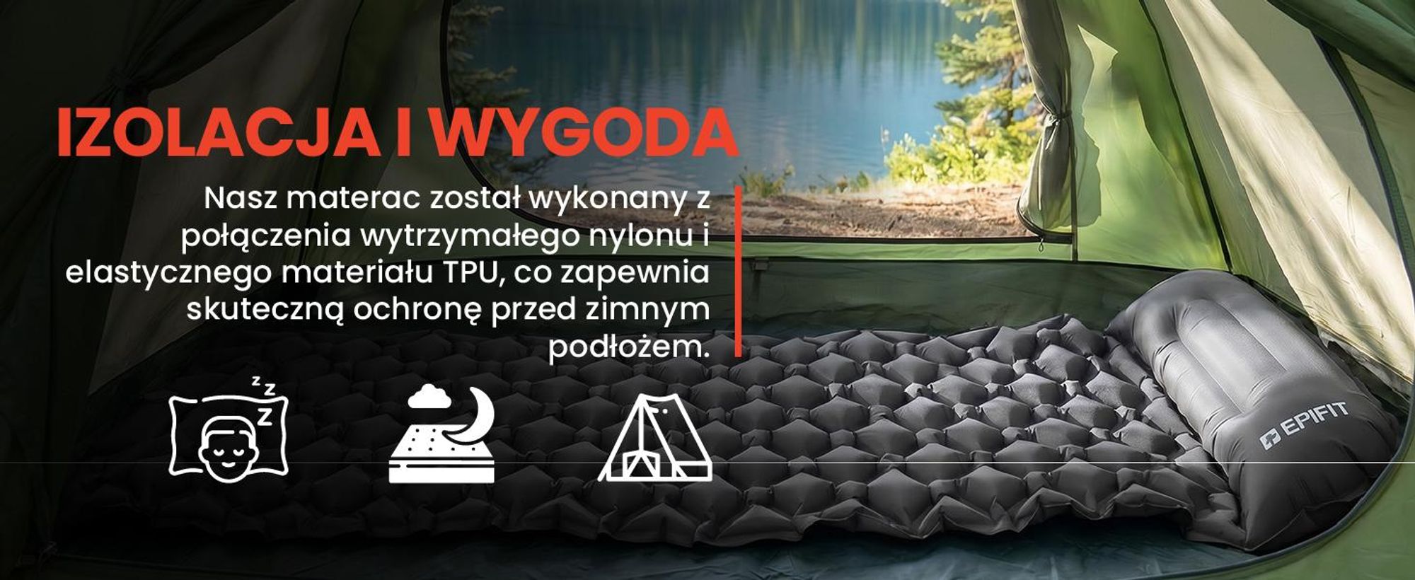 Szary materac turystyczny samopompujący się bardzo lekki