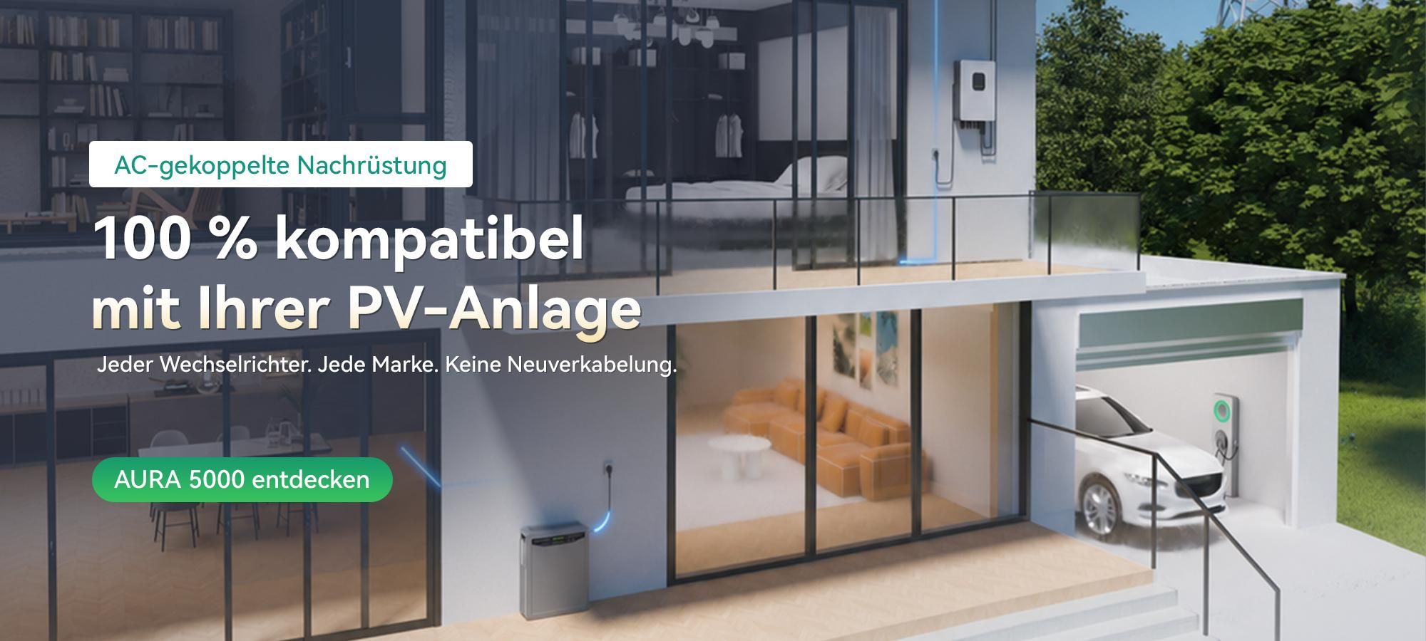 Powerness® Balkonkraftwerk Speicher, 5 kWh Growatt Aura 5000 mit 2300W PV-Eingangsleistung IP66 für Balkonkraftwerk (0% MwSt)