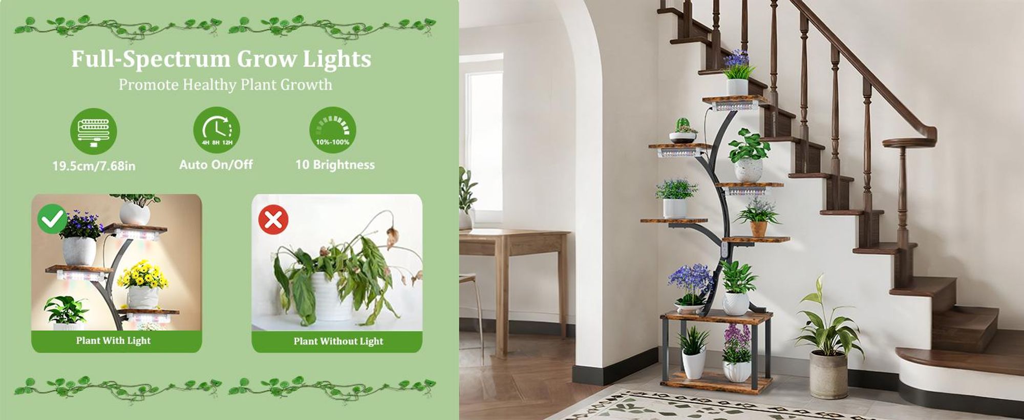 WISFOR Metall Blumenregal Pflanzenregal mit Wachstumslicht, 7 Ebenen Blumenständer Pflanzenständer, Mehrstöckig, für Zimmerecke, Wohnzimmer, Balkon