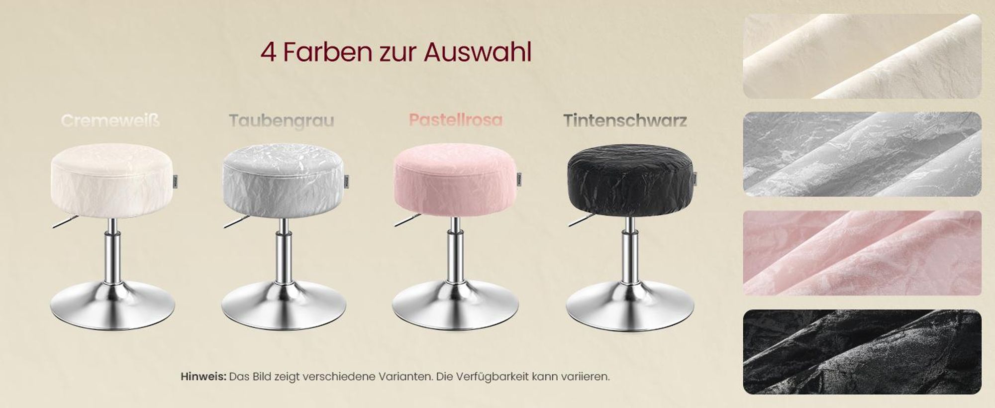 Schminkhocker, Schminkstuhl, Sitzhocker, höhenverstellbar, 360° drehbar, PU, dicke Polsterung, für Schlafzimmer, Küche, Esszimmer, taubengrau