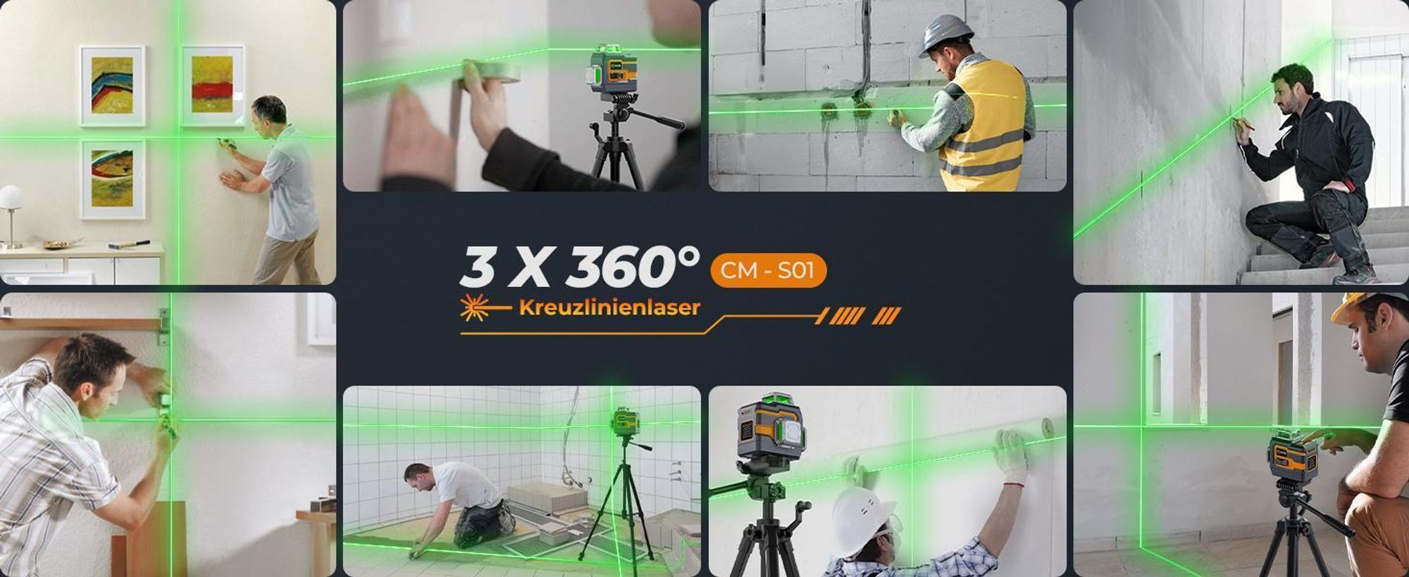 CIGMAN CM-S01 3D laserový nivelační přístroj - 3x360°, ovládání přes APP, zelený laser, IP54