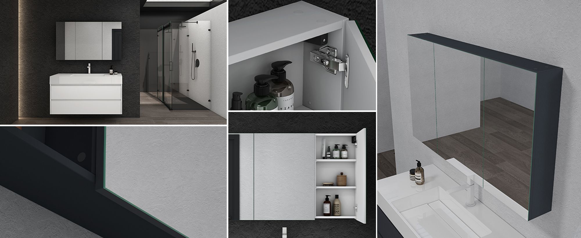 doporro Spiegelschrank Wandspiegel mit Spiegeltüren Wandschrank 100x15x70cm Hängeschrank für Badezimmer Anthrazit matt Spiegelschrank02