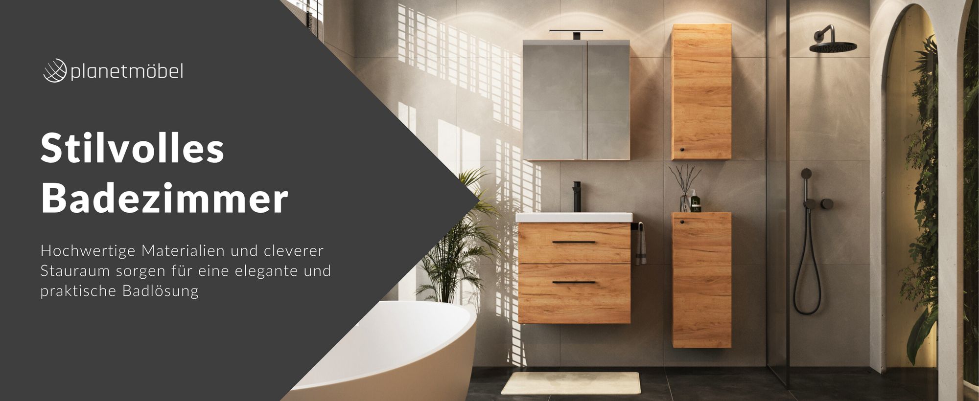 Planetmöbel Badmöbel-Set Waschtisch mit Unterschrank 63 cm & 2X Midischrank für Badezimmer, Gäste Bad & WC, Sonoma Eiche