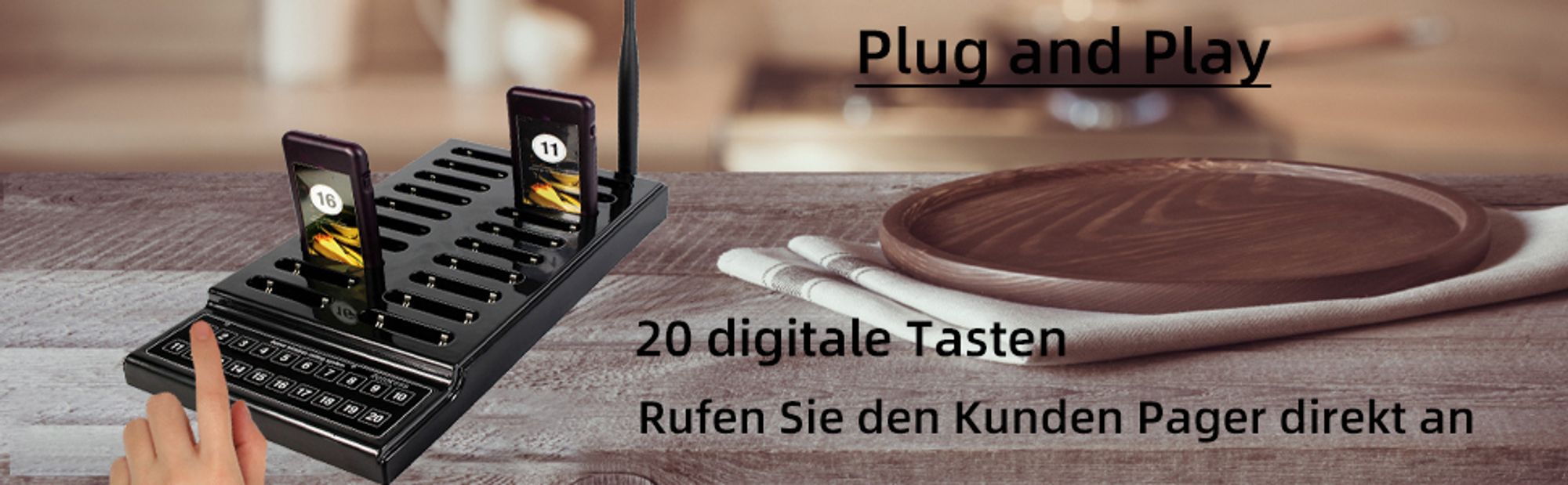 Retekess T111 Restaurant Pager System, 3 Aufforderungsmodi, Zweireihige Tastenrufe, 500 m Lange Distanz, Geeignet für Restaurants Bars Cafés Hotel (1 Tastatursender + 20 Pager)