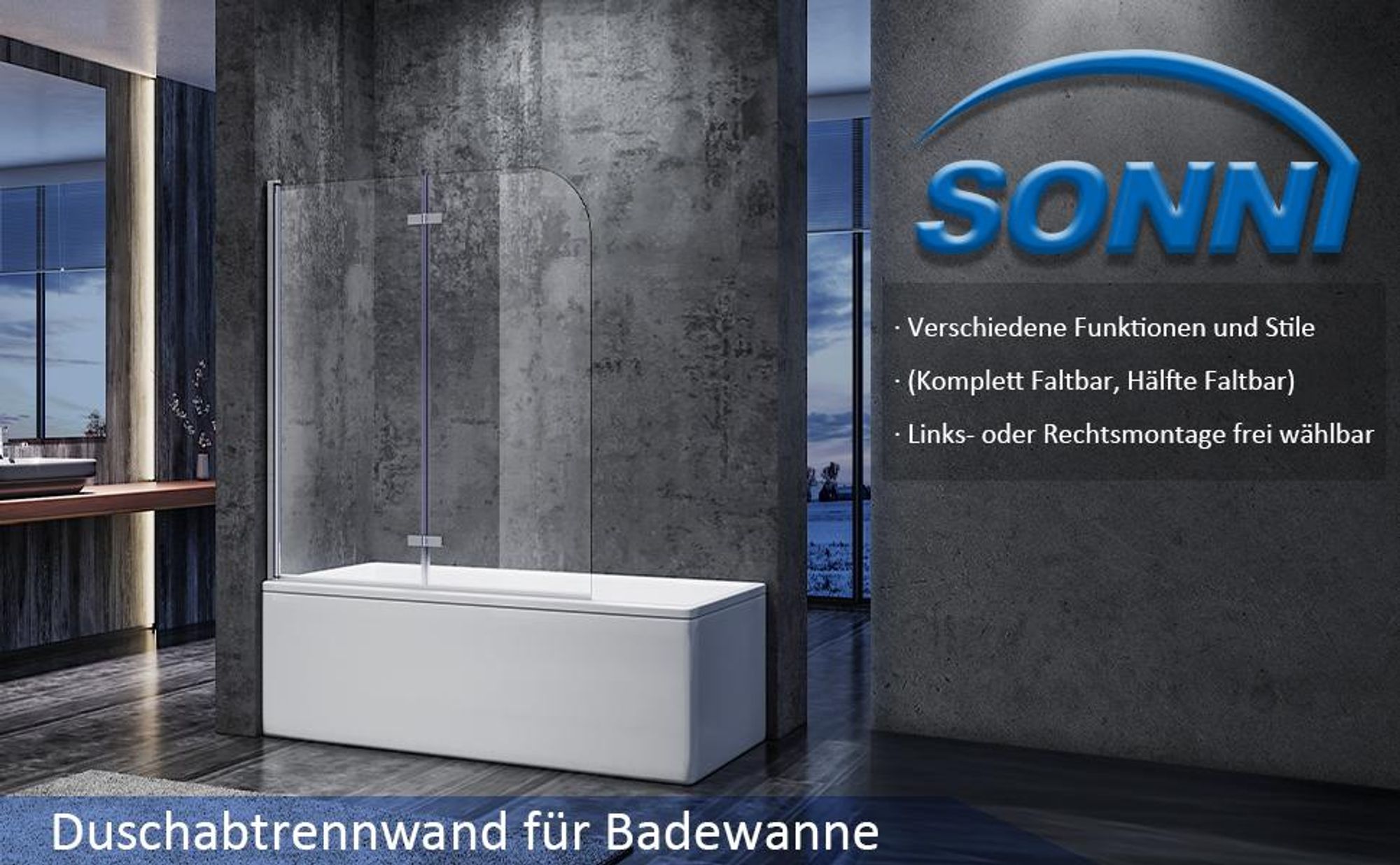 SONNI Badewannenaufsatz Dusche 120x140(BxH),Badewannenfaltwand Glas Duschwand für badewanne 2-teilig , Tür 180°schwenkbar Nano Glas,mit Stabilisator