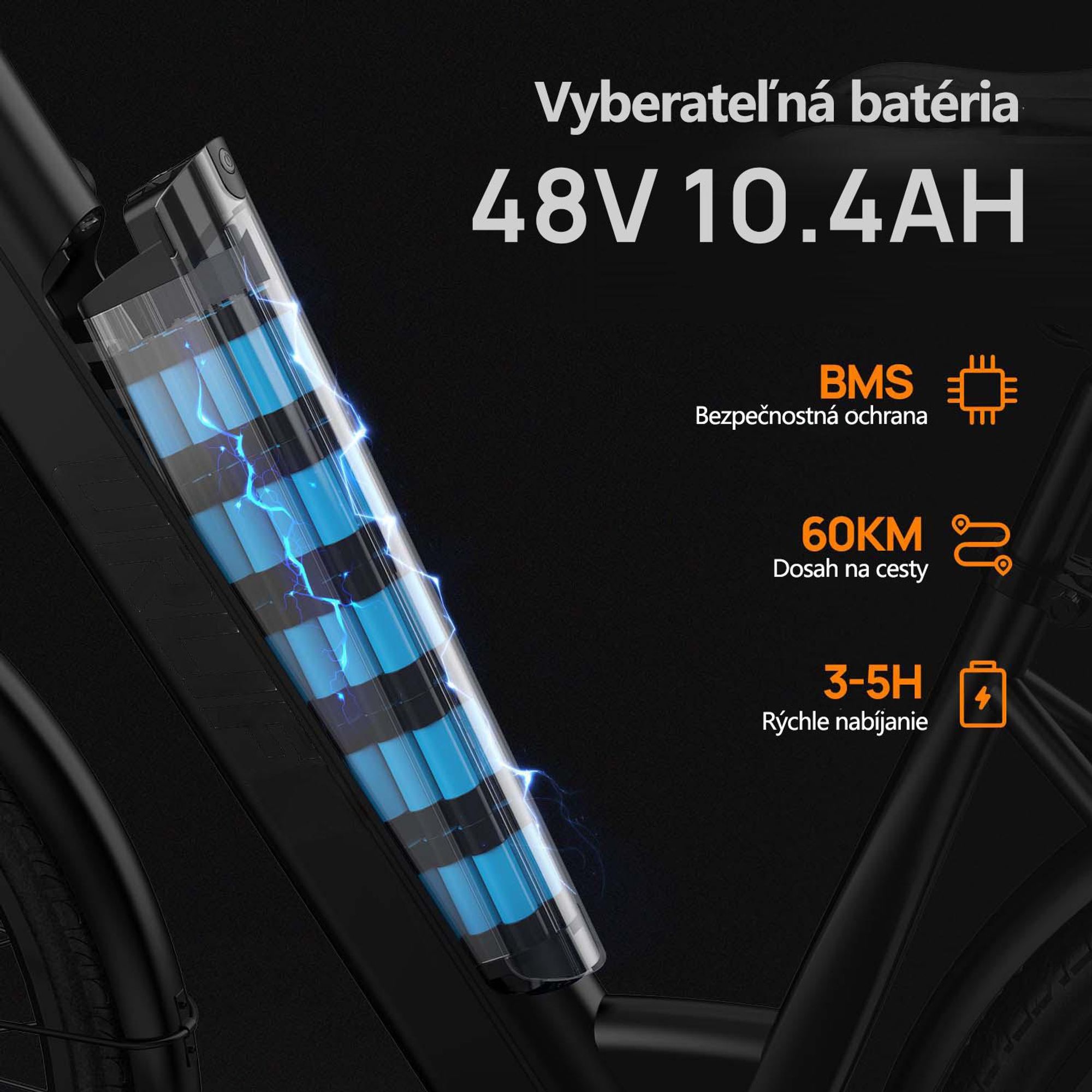 Elektrický bicykel URLIFE E26 - Motor 250W Batéria 48V10.4Ah 26-palcové pneumatiky Kotúčové brzdy - Čierny