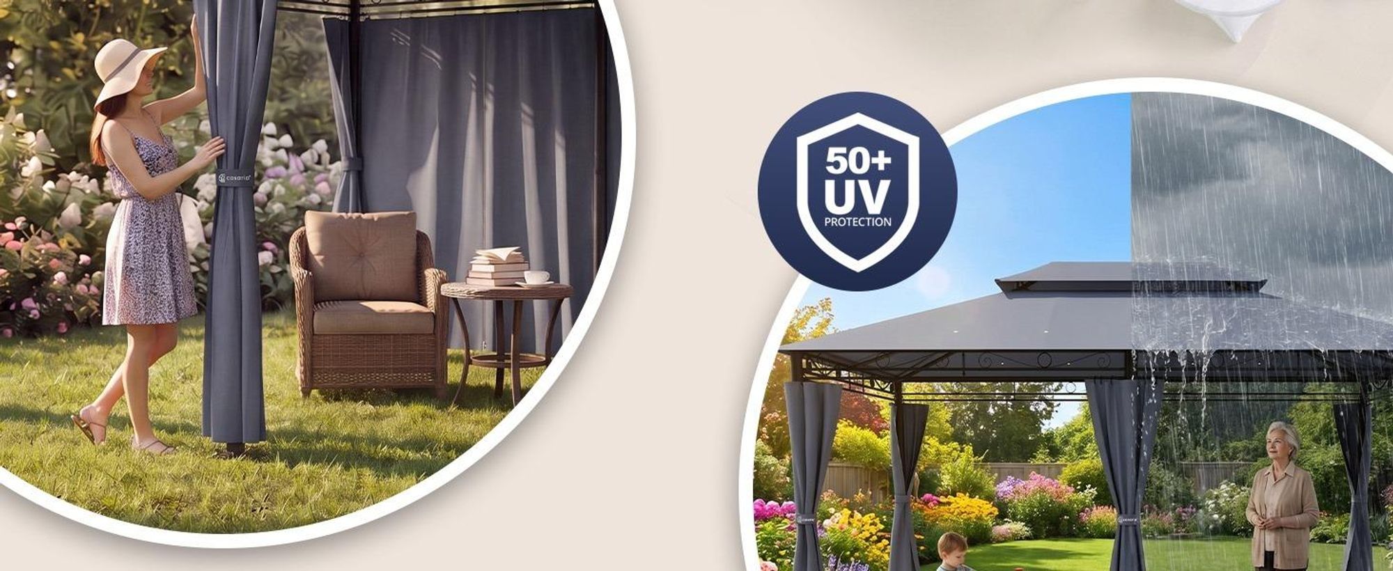 CASARIA Pavillon Topas 3x4 m mit Seitenteilen, Creme