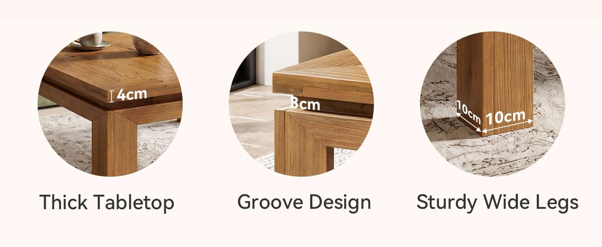 Tribesigns Massivholz Couchtisch 100x100 cm, Quadratischer wohnzimmertisch Holz mit vertieftem Kantendesign, einfache Montage, Wohnzimmer, Naturbraun