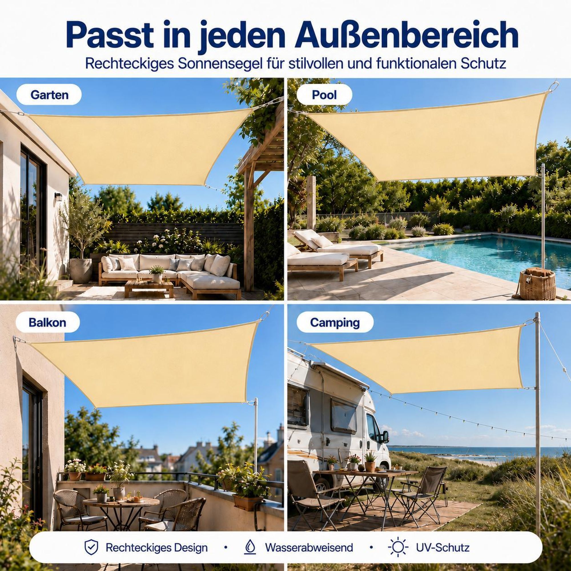 Sonnensegel 3x3m Viereckig, Beige Sonnensegel Wasserdicht Mit Ösen, 420D 95% Sonnenschutz UV Schutz Für Garten Balkon Terrasse