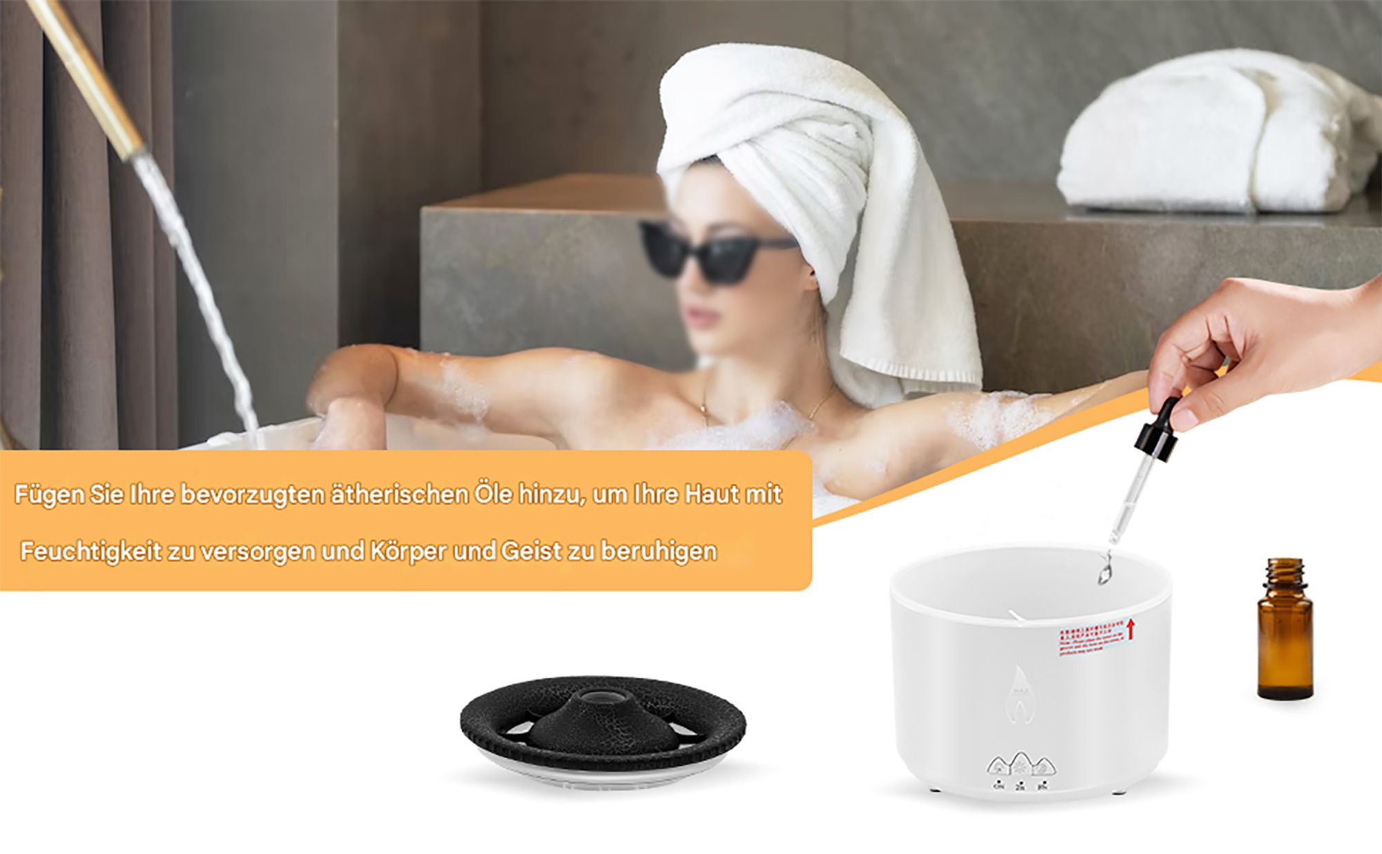 Diffusor, 360ml Vulkan Diffusor, Flammen-Aroma-Diffusor, Elektrische Timing-Funktion, Lichtwechsel, Nachtlicht & Fernbedienung Luftbefeuchter, Vulkan
