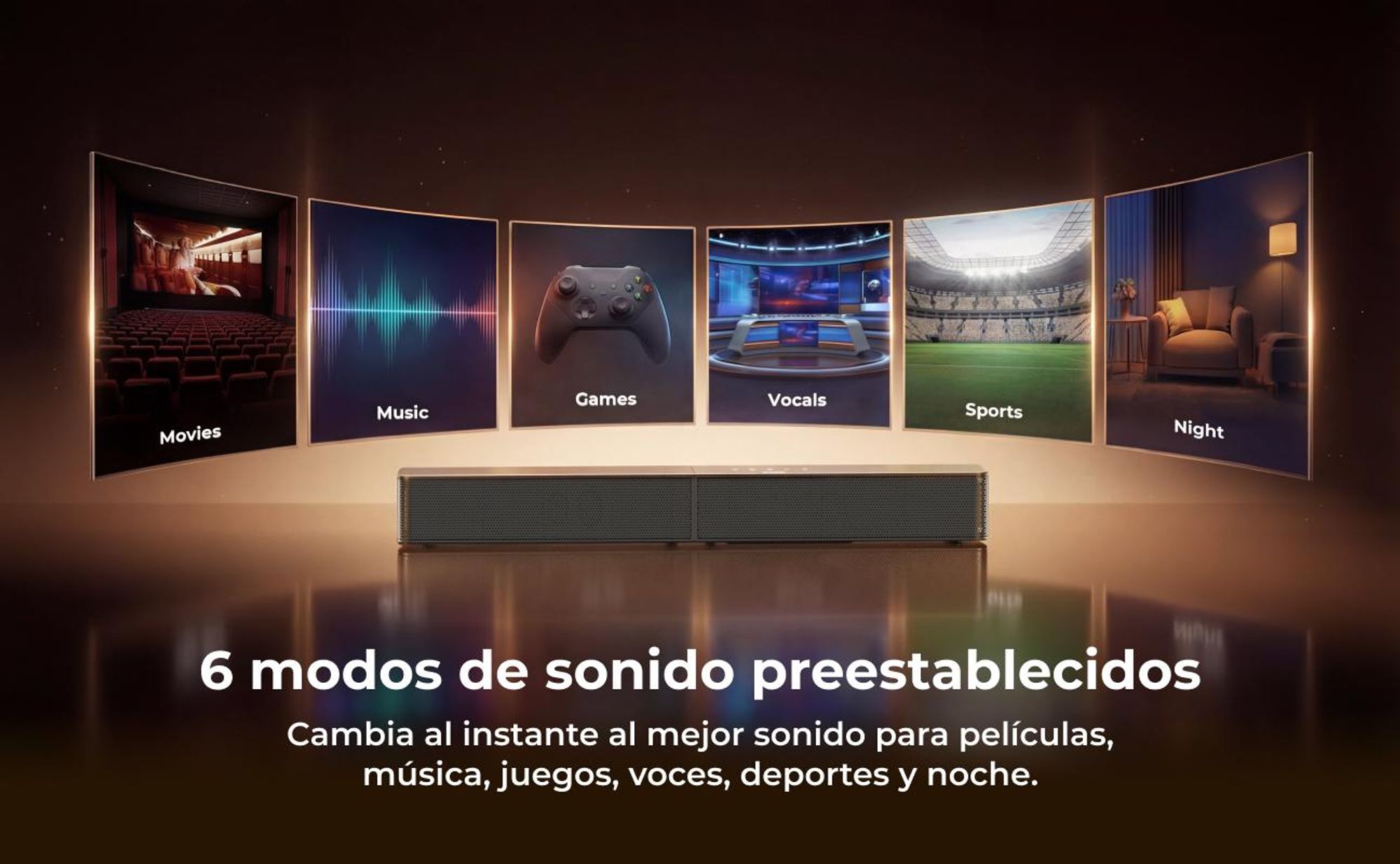 Barra de sonido ULTIMEA de 2.1 canales con subwoofer inalámbrico, 240 W de potencia máxima, tecnología VoiceMX y BassMX, control mediante aplicación, HDMI, Bluetooth® 6.0, modelo Poseidon R3T